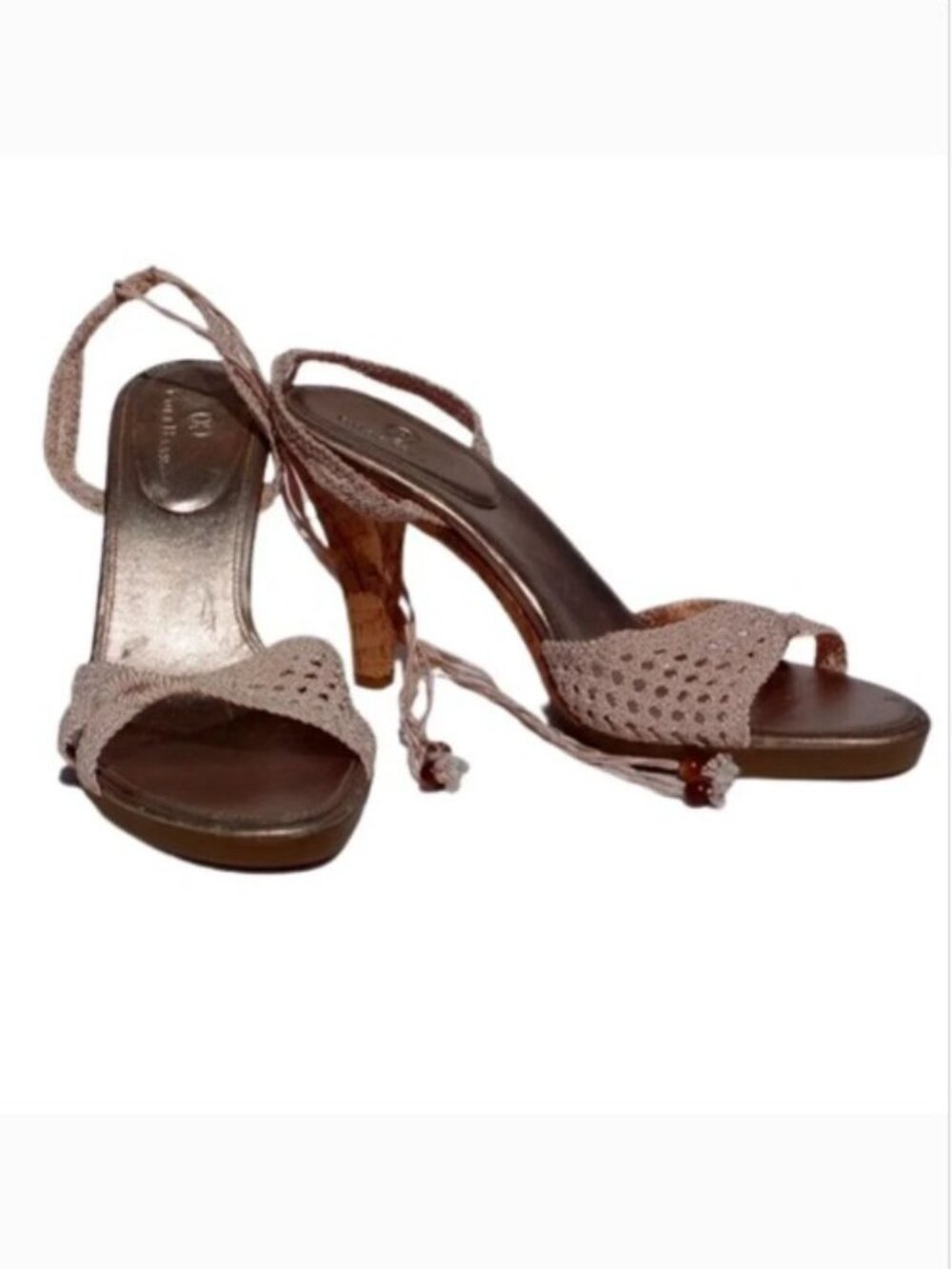 Cole Haan Crocheted/Cork Heeled Ankle Wrap Sandals NEW- Sz. 9